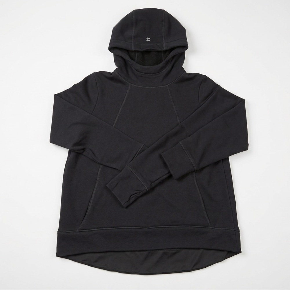 Sweaty Betty Escape Luxe Fleece Hoodie Black Funnel Neck Thumbholes Size Large